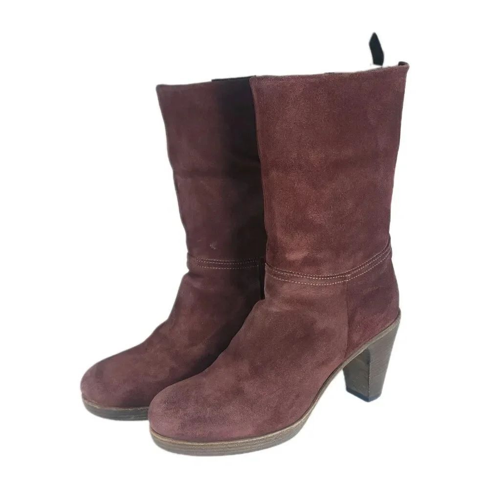 Fiorentini Baker Women's 39 US8,5 Burgandy Suede PullOn Fold Over Slouch Boots